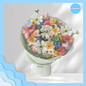 Bó Hoa Lụa Mix Màu Pastel Tròn